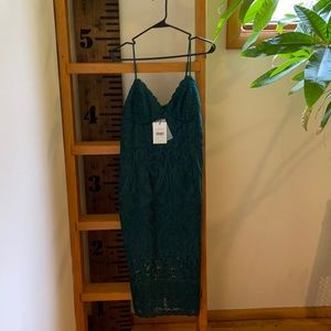 Bardot lace midi forest cocktail dress NWT